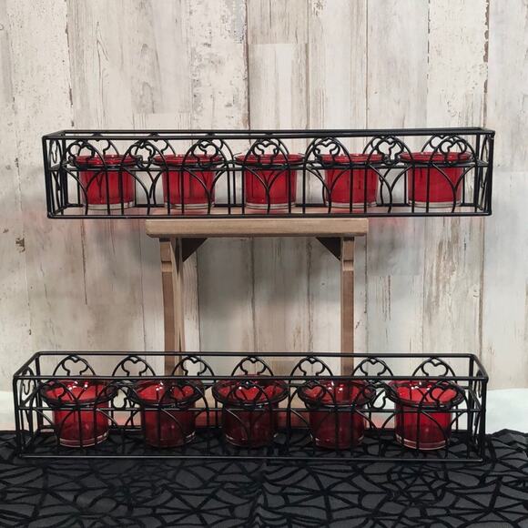 Unbranded Other - Set of 2 Halloween Themed Metal and Glass Votive Holders in Black Metal and Red